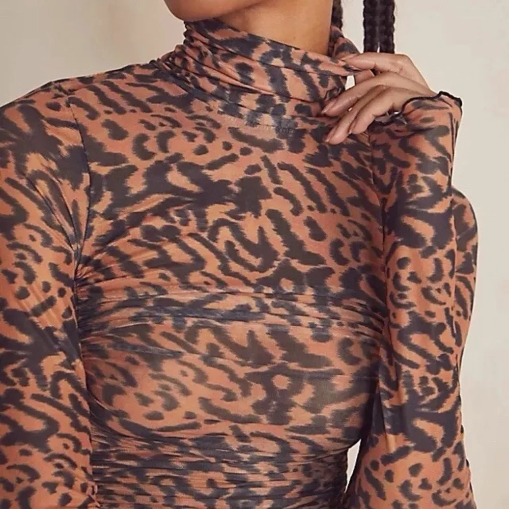 NWOT FREE PEOPLE Sz L UNDER IT ALL PRINTED MESH BODYSUIT ANIMAL LEOPARD PRINT - Picture 3 of 8